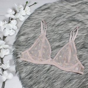 Free People Nude Gold Sparkle Star Mesh Bra 34A